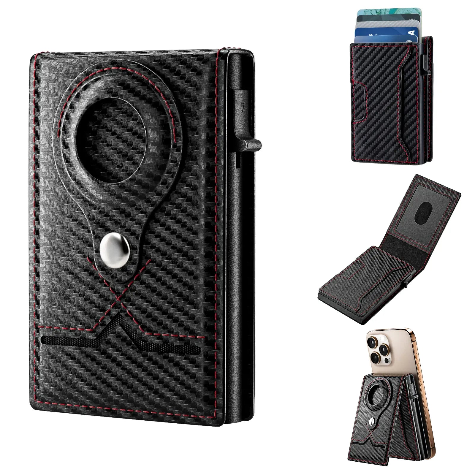 Men's RFID Leather Wallet with Magnetic Phone Holder | 9 Card Slots & Slim Capacity
