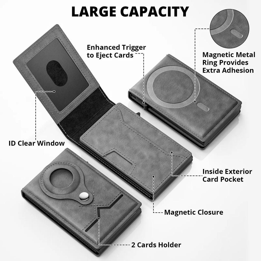 Men's RFID Leather Wallet with Magnetic Phone Holder | 9 Card Slots & Slim Capacity