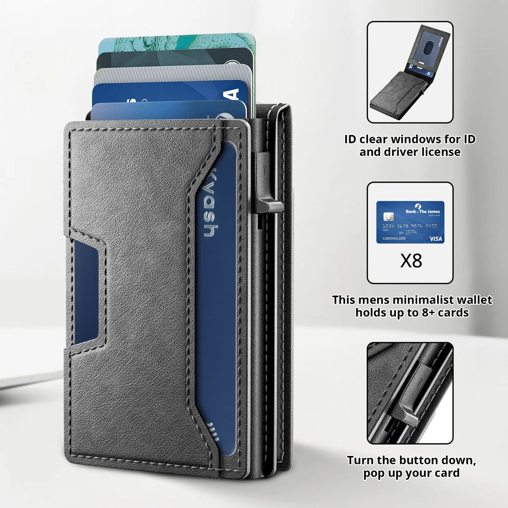 Men's RFID Leather Wallet with Magnetic Phone Holder | 9 Card Slots & Slim Capacity