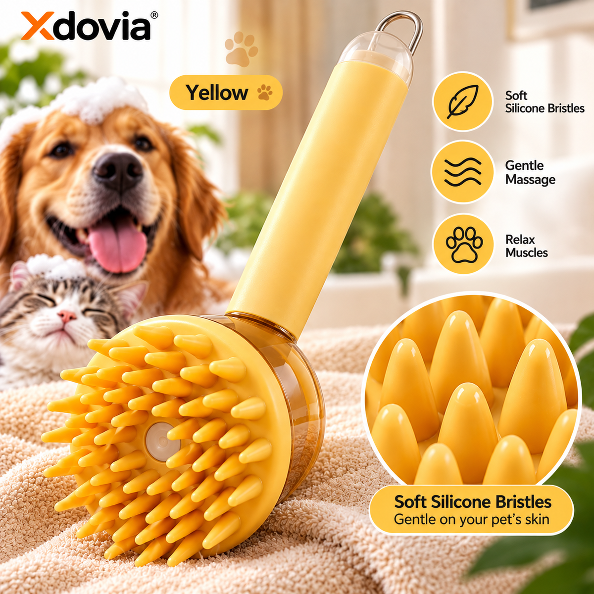 3-in-1 Pet Bath & Grooming Brush – Wash, Massage & Remove Loose Fur