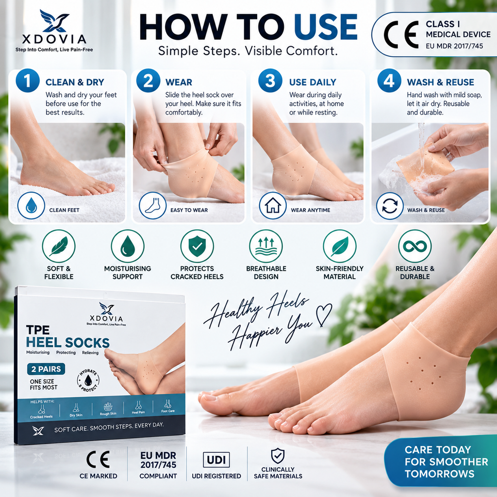 XDOVIA TPE Heel Socks – Heel Protectors for Dry & Cracked Heels