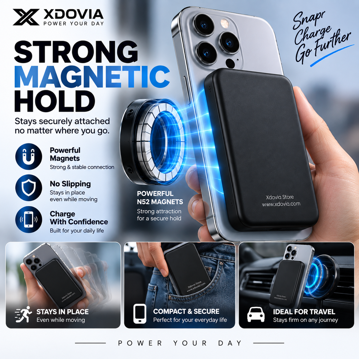 5000mAh Magnetic Power Bank – Wireless Fast Charging + USB-C