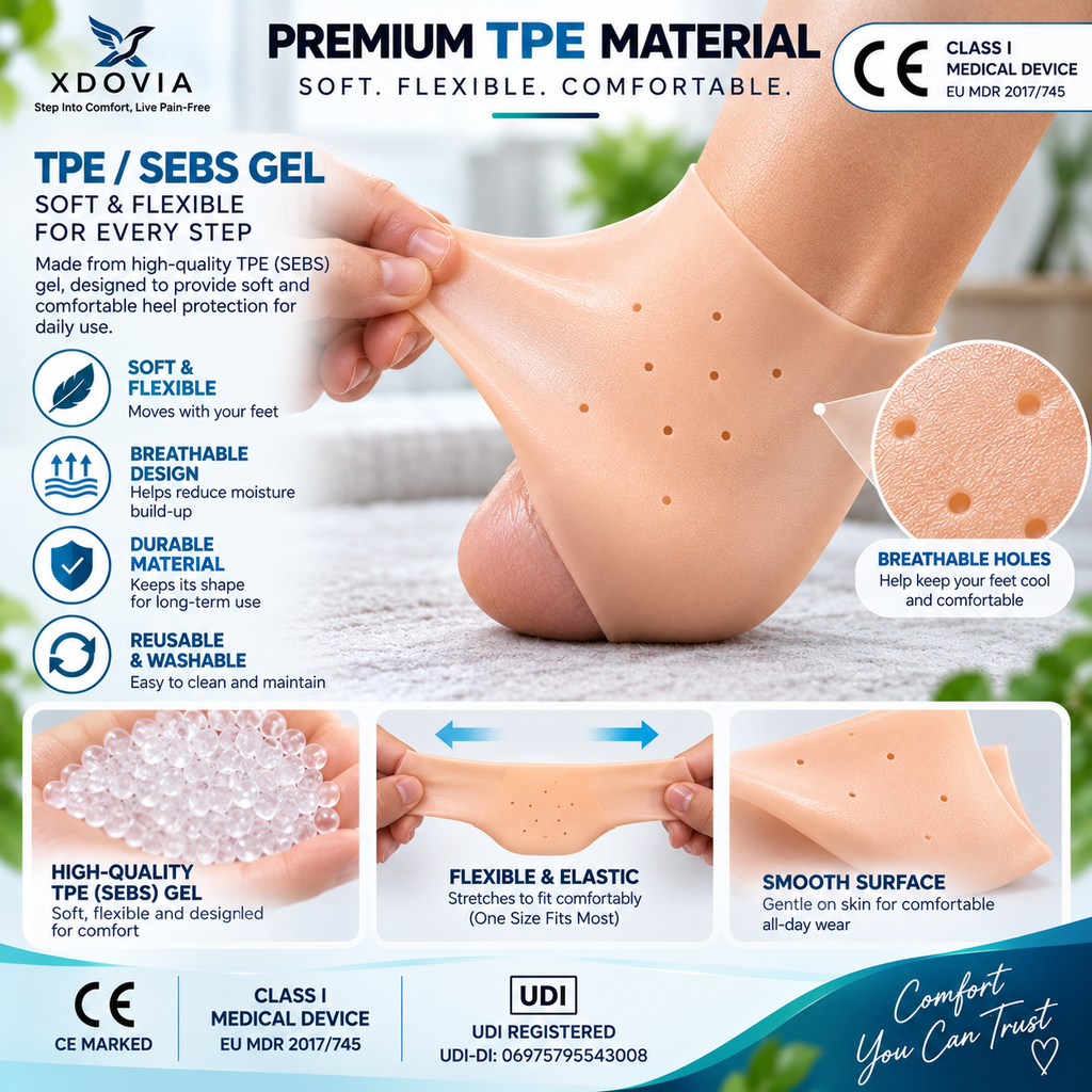 XDOVIA TPE Heel Socks – Heel Protectors for Dry & Cracked Heels