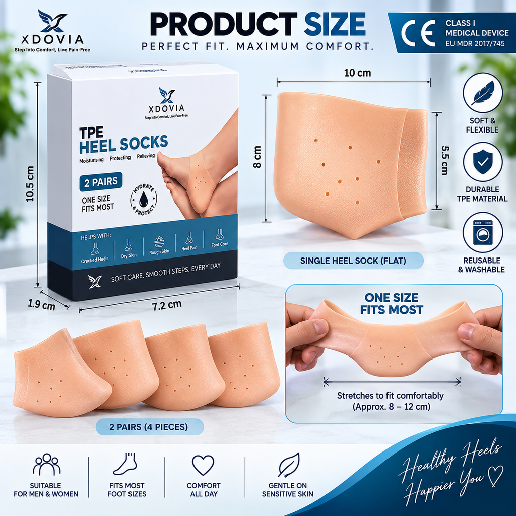 XDOVIA TPE Heel Socks – Heel Protectors for Dry & Cracked Heels