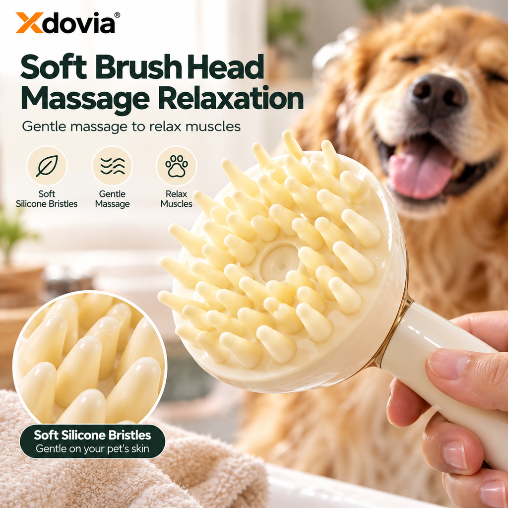 3-in-1 Pet Bath & Grooming Brush – Wash, Massage & Remove Loose Fur