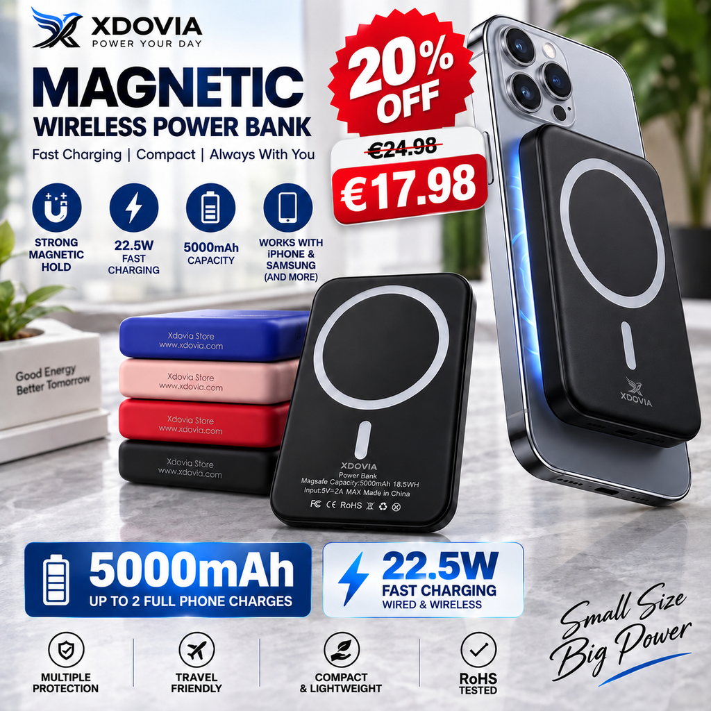 5000mAh Magnetic Power Bank – Wireless Fast Charging + USB-C