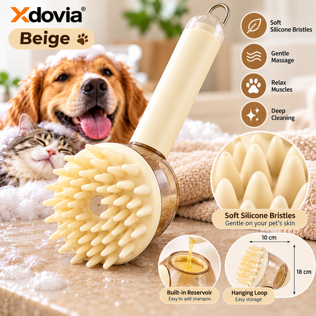 3-in-1 Pet Bath & Grooming Brush – Wash, Massage & Remove Loose Fur
