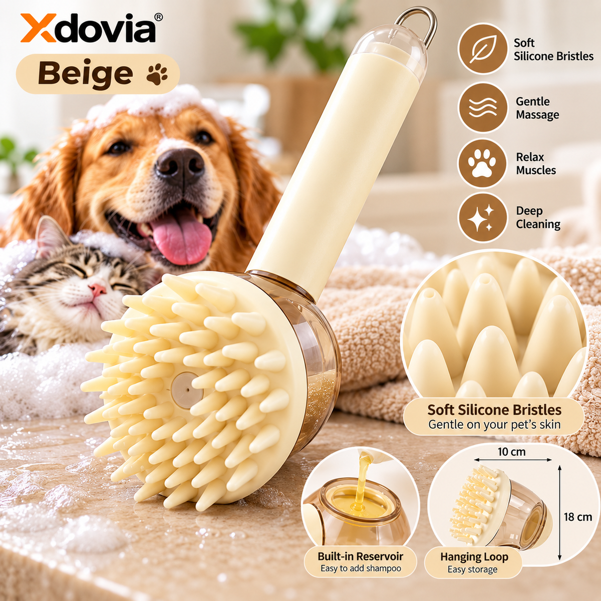 3-in-1 Pet Bath & Grooming Brush – Wash, Massage & Remove Loose Fur