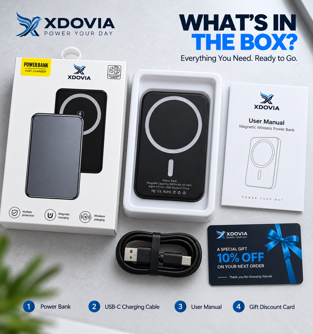 5000mAh Magnetic Power Bank – Wireless Fast Charging + USB-C