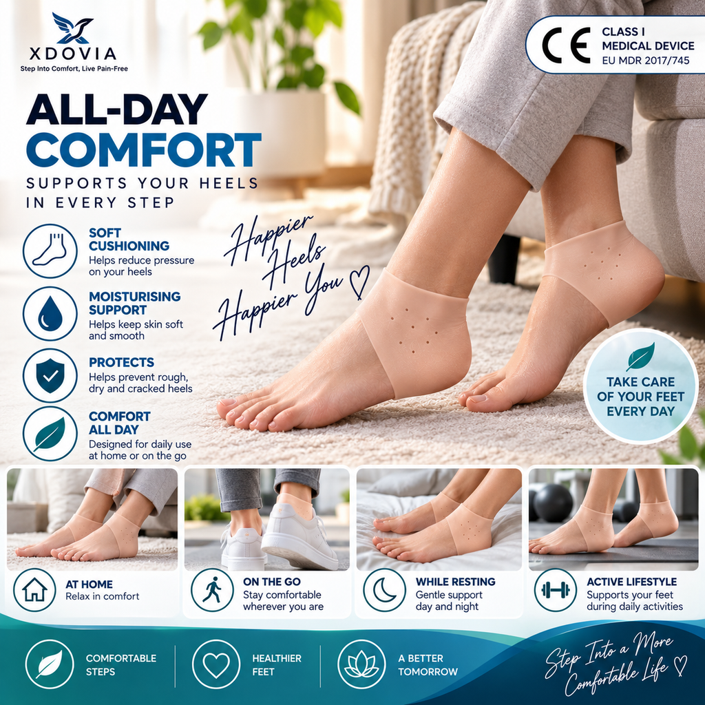 XDOVIA TPE Heel Socks – Heel Protectors for Dry & Cracked Heels