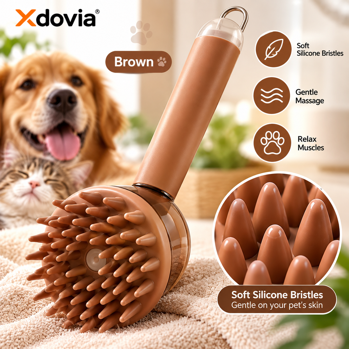 3-in-1 Pet Bath & Grooming Brush – Wash, Massage & Remove Loose Fur
