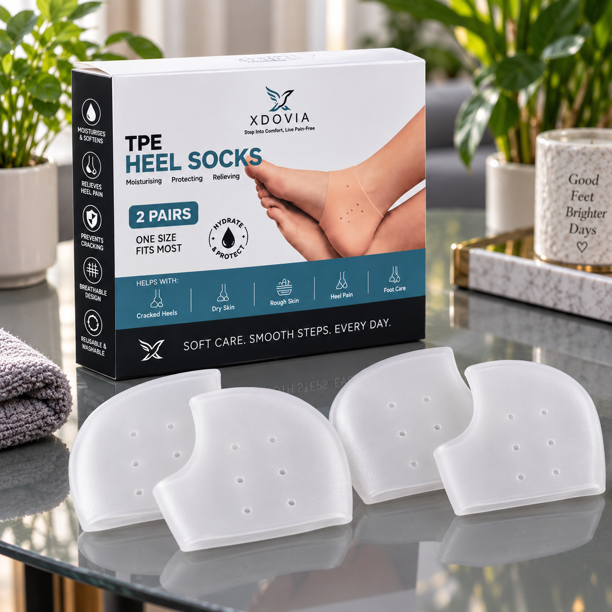 XDOVIA TPE Heel Socks – Heel Protectors for Dry & Cracked Heels