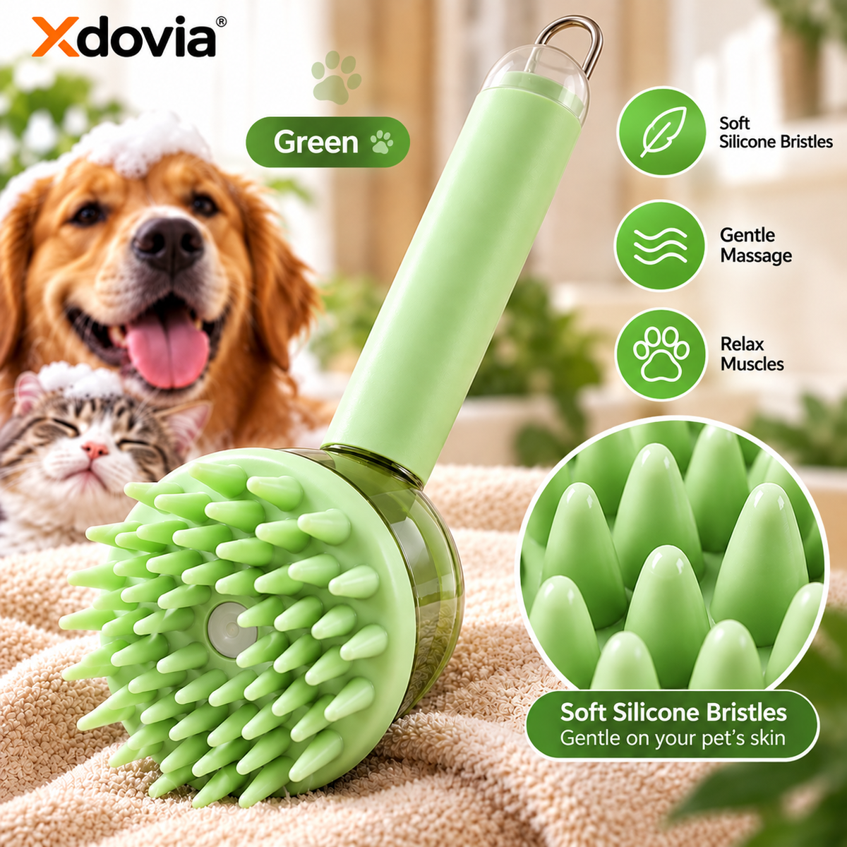 3-in-1 Pet Bath & Grooming Brush – Wash, Massage & Remove Loose Fur